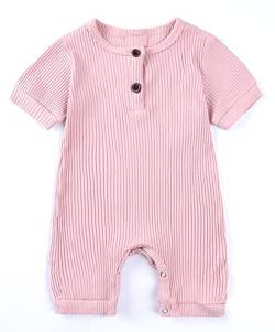 Baby Strampler Kurzarm Baumwolle Jumpsuit Spielanzug Mädchen Jungen Bodysuits Strampelanzug Sommer Kleinkind Schlafanzug Baby-Nachtwäsche Krabbelanzug Einteilig Outfits-Rosa-60cm von Happy Cherry