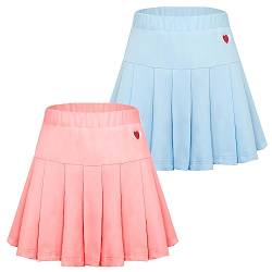 Faltenrock 2 stück Plissee Rock Schuluniform Mädchen Kinder Tennisrock mit Hose Skater Skirt Rosa+Blau Größe 140(134-140) von Happy Cherry