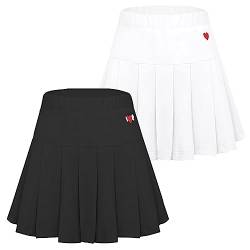 Faltenrock 2 stück Plissee Rock Schuluniform Mädchen Kinder Tennisrock mit Hose Skater Skirt Schwarz+Weiß Größe 140(134-140) von Happy Cherry