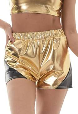 Glänzende Rave Elastische Hohe Taille Sexy Hot Shorts für Frauen Anti-Falten Festival Tanzhose für Weihnachten Nachtclub Gold L von Happy Cherry