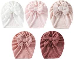 Happy Cherry 5 Stück Baby Mädchen Kopfbedeckungen Neugeborene Baumwolle Stretch Stirnband Unisex Säugling Turban Hüte Frühling Sommer Beanie Mützen von Happy Cherry