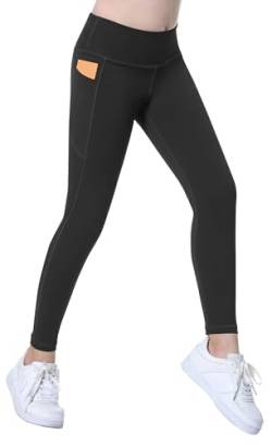 Happy Cherry Aktive Lange Hosen für Mädchen Fußlose Hohe Taillentaschen Stretch Leggings Kinder Leichte Lycra Tights Schweißableitende Sportbekleidung Hosen Schwarz für 7 Jahre von Happy Cherry