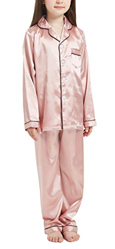 Happy Cherry- Baby Jungen Mädchen Seide Pyjama Langarm Nachtwäsche Frühling Sommer 2 Stück Loungewear Set Satin Coole Outfits mit Tasche Täglich Casual Pants Shirt für Höhe 80-160cm von Happy Cherry