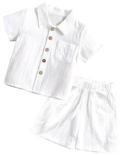 Happy Cherry Baby Kleidung Set Kleinkinder Sommer T-Shirt+Shorts Kurzarm 2 Stück Bekleidungssets Daily Outfit Größe 80/6-12 Monate-Weiß von Happy Cherry