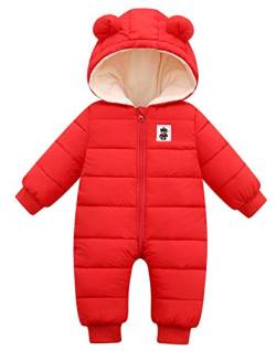 Happy Cherry - Baby Schneeanzug Winter mit Kapuze für Junge Mädchen Warmer Dicker Spielanzug Kleinkind Overall Schneenanzüge Lange Ärmel Kinder Strampler Jumpsuit Wintermantel - 3-6 Monate - Rot von Happy Cherry