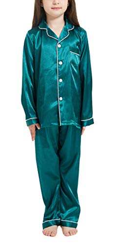 Happy Cherry- Baby Unisex PJS Set Satin für Frühling Sommer Langarm Revers Shirt Hosen Outfits Täglich Homewear Weiches Nachthemd Elastische Taille Button Down Schlafanzug für Höhe 80-160cm von Happy Cherry