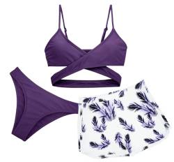 Happy Cherry Bikini Set Tropical Mädchen Printed Criss-Cross Badeanzug mit Shorts Sommer Sandstrand 10-11Jahre von Happy Cherry