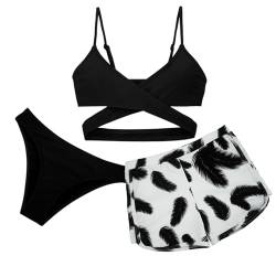 Happy Cherry Bikini Set Tropical Mädchen Printed Criss-Cross Badeanzug mit Shorts Sommer Sandstrand 10-11Jahre von Happy Cherry