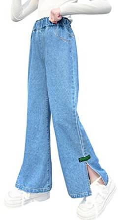 Happy Cherry Cargo Hose Mädchen Jean Loch Denim Blau Jeans Vintage Hose mit weitem Bein für Kinder 11-12Jahre von Happy Cherry
