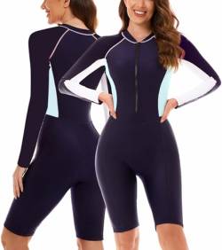 Happy Cherry Damen Langärmlige Einteiler Bademode mit Bein Rashguard UPF 50+ Badeanzug Frauen Reißverschluss Schwimmanzug Sonnenschutzkleidung M von Happy Cherry