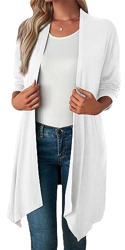 Happy Cherry Damen Strickjacke Langarm Elegant Sommerjacken Female Weiß Lang Cardigan Open Front Weiche Frühling Jacke Einfarbig Boyfriend Strickjacke L von Happy Cherry