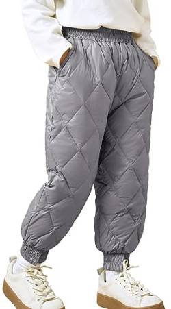 Happy Cherry Daunenhose Kinder Mädchen Jungen Winterhose Elastischer Bund Winddicht Schneehose Dicke Gefütterte Hose 140/DE Größe 140-146 von Happy Cherry