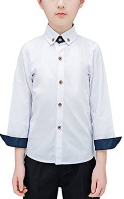 Happy Cherry- Jungen Langarm Hemd Baumwolle Weiss Schuluniform Baby Kinder Revers Gentleman Shirts für Täglicher Party Geburtstag Hochzeit Taufe Button-Down Täglicher Celebration Hemd Weiß von Happy Cherry