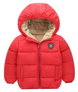 Happy Cherry Kapuzenjacke Jungen Mädchen Gefütterte Jacke Übergangsjacke Warme Winterwear Manterl - Rot Größe 110 von Happy Cherry