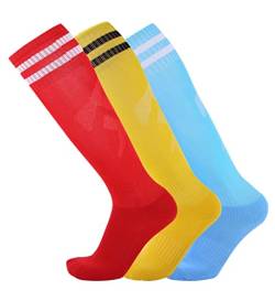 Happy Cherry Kinder Fußballsocken 3 Stücke Sportliche Fußball Socken Kompressionsstretch-Socken für Jungen Mädchen von 7-10 Jahren von Happy Cherry