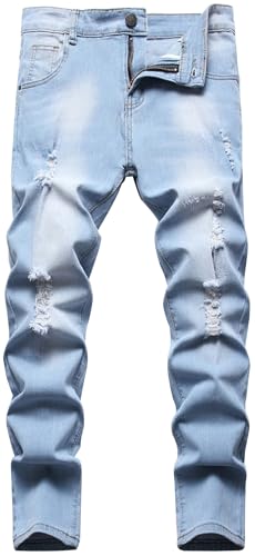 Happy Cherry Kinder Jeans Jungen Ripped Jeanshosen Skinny Fit Denim Hosen Straight Stretch Jeans Hosen Alter 11-12 Jahre von Happy Cherry