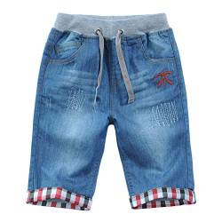 Happy Cherry Kinder Jeans Shorts Jungen mit Taschen Kurze Hose Bermuda Jeans mit Kordelzug Sommer Jeanshose Denim Shorts Stil 2 Alter geeignet für 7-8 Jahre alt von Happy Cherry