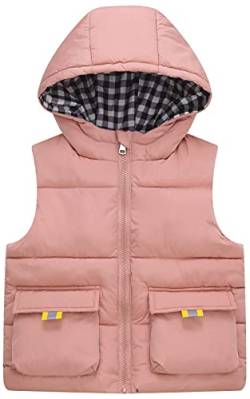 Happy Cherry Kinder Kapuzenweste Winter Softshell Weste Gefüttert Ärmellose Jacke Jungen Mädchen Outdoorweste Hersteller 130/DE Größe 122-128 - A-Rosa von Happy Cherry