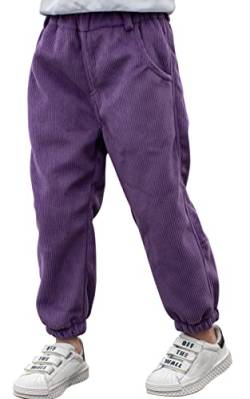 Happy Cherry- Kinder Lange Hose Cordhose Winter mit Elastischem Bund Jungen Mädchen Plüsch Hosen Kordhose mit Taschen für Kleinkind Kinderhose Herbst Winterhose - 6-7 Jahre - Violett von Happy Cherry