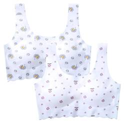 Happy Cherry Kinder Mädchen Bustier Bedruckter Nahtlos Breiter Träger BH Seamless Gepolstert Bralette Teenager Atmungsaktiv EIS Seide BH 2er Pack von Happy Cherry