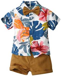 Happy Cherry Kleinkind Jungen Kurzarm Hawaii Hemd und Kurze Hose 2-teiliger Sommer Floral Button T-Shirt Shorts Outfit Kinder Strand Urlaub Kleidung 130 von Happy Cherry
