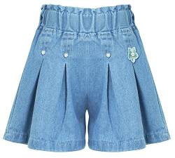 Happy Cherry Mädchen Denim Shorts Sommer Casual Jean Shorts Kinder Elastische Taille Cowboy Hotpants Kleinkind Wide Shorts Blau 130 von Happy Cherry