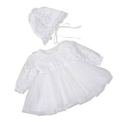 Happy Cherry Mädchen Prinzessin Baby Taufkleid Festlich Kleid Blumenmädchenkleid Mütze Hochzeit Partykleid-Langarm Weiß-3-6 Monate von Happy Cherry