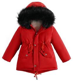 Happy Cherry Mädchen Regenjacke mit Kapuze Kinder Steppjacke Winter Gefüttert Dicke Oberbekleidung Hersteller 120/DE Größe 128-134-B-Rot von Happy Cherry