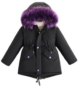 Happy Cherry Mädchen Regenjacke mit Kapuze Kinder Steppjacke Winter Gefüttert Dicke Oberbekleidung Hersteller 120/DE Größe 128-134-B-Schwarz von Happy Cherry