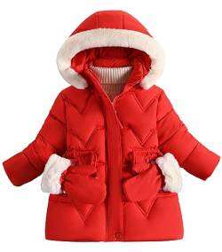 Happy Cherry Mädchen Winterjacke Lange Steppjacke Fleecefutter Verdickte Parka Mantel Winddicht Hersteller 100/DE Größe 92-98-A-Rot von Happy Cherry