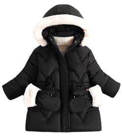 Happy Cherry Mädchen Winterjacke Lange mit Fellkapuze Mantel Winddicht Outdoor Outerwear Warm Verdickte Parka 130/DE Größe 122-128 von Happy Cherry