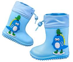 Happy Cherry - Regenstiefel für Kinder Jungen Mädchen mit Verstellbarer Kordelzug Wasserdichte Rutschfeste Gummistiefel Wellington Gummi Regenschuhe Leicht mit Herausnehmbares - Blau von Happy Cherry