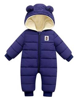 Happy Cherry - Schneeanzug Baby Junge Mädchen Winter Overall mit Kapuze Kinder Schneenanzüge Lange Ärmel Strampler Warmer Dicker Spielanzug Kleinkind Wintermantel - 12-18 Monate - Blau von Happy Cherry