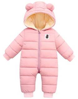 Happy Cherry - Schneeanzug Baby Junge Mädchen Winter Overall mit Kapuze Kinder Schneenanzüge Lange Ärmel Strampler Warmer Dicker Spielanzug Kleinkind Wintermantel - 12-18 Monate - Rosa von Happy Cherry