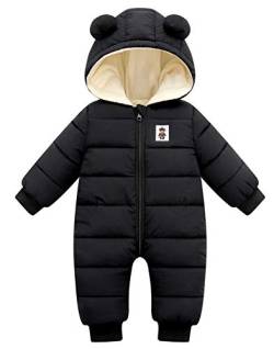 Happy Cherry - Schneeanzug Baby Junge Mädchen Winter Overall mit Kapuze Kinder Schneenanzüge Lange Ärmel Strampler Warmer Dicker Spielanzug Kleinkind Wintermantel - 12-18 Monate - Schwarz von Happy Cherry