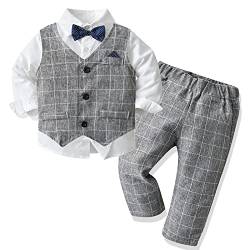 Happy Cherry - Taufanzug Baby Jungen für Zeremonie Festliche Party Kleinkinder Hochzeitsanzug Baumwolle Kinderanzug Formal Outfit Hemd Weste Hose Fliege - 6-12 Monate von Happy Cherry