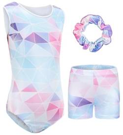 Happy Cherry Turnanzug Mädchen Kurzarm Akrobatik Anzug Kinder Leotard Gymnastics Klassisch Gymnastikanzug mit Haarband und Shorts 5-6 Jahre von Happy Cherry