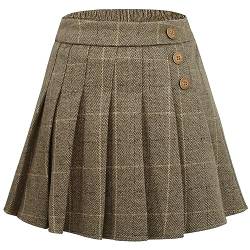 Happy Cherry Tweed Gefalteter Röcke Mädchen Karierter Faltenrock Kurze Elastische Taille Plisseerock Kinder Schulmädchen Miniröcke mit Shorts 140 von Happy Cherry