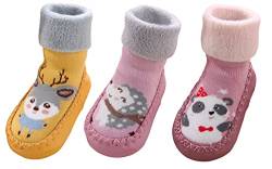 Happy Cherry Unisex Baby Bodensocken Baumwolle Sockenschuhe Kleinkind rutschfest Lauflernschuhe 3 Paar Niedlich Cartoon Babyschuhe Herbst Winter Socken von Happy Cherry