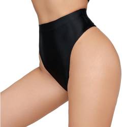 Happy Cherry Unsichtbare glänzende ölige Strings für Frauen Stretch Hohe Taille Leichte Bikinis Glänzende Elastische Atmungsaktive Tangas Schwarz M von Happy Cherry