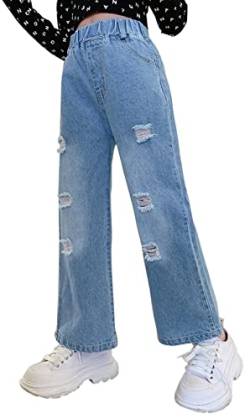 Mädchen Baumwolle Jeanshose Loose Fit Weite Bein Hose Elastische Bund Freizeithose Ausgestellten Hosen von Happy Cherry