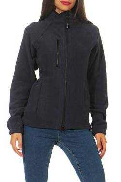 Happy Clothing Damen Fleecejacke Microfleece Outdoor-Jacke ohne Kapuze mit Kragen Dunkelblau Schwarz S M L, Größe:L, Farbe:Dunkelblau von Happy Clothing