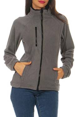 Happy Clothing Damen Fleecejacke Microfleece Outdoor-Jacke ohne Kapuze mit Kragen Dunkelblau Schwarz S M L, Größe:M, Farbe:Anthrazit von Happy Clothing