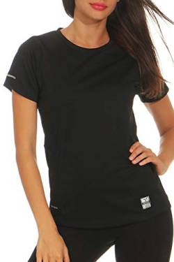 Happy Clothing Damen Sport T-Shirt Kurzarm Trikot Sommer Funktionsshirt Fitness Top, Größe:XL, Farbe:Schwarz von Happy Clothing