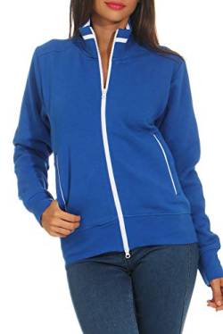 Happy Clothing Damen Sweatjacke mit Reißverschluss und Kragen ohne Kapuze im sportlichen Design, Elegante Jacke aus Baumwolle für Sport und Freizeit, Größe:L, Farbe:Blau von Happy Clothing