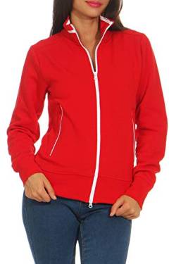 Happy Clothing Damen Sweatjacke mit Reißverschluss und Kragen ohne Kapuze im sportlichen Design, Elegante Jacke aus Baumwolle für Sport und Freizeit, Größe:L, Farbe:Rot von Happy Clothing