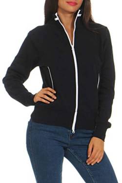 Happy Clothing Damen Sweatjacke mit Reißverschluss und Kragen ohne Kapuze im sportlichen Design, Elegante Jacke aus Baumwolle für Sport und Freizeit, Größe:M, Farbe:Dunkelblau von Happy Clothing