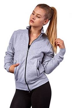 Happy Clothing Damen Sweatjacke mit Reißverschluss und Kragen ohne Kapuze im sportlichen Design, Elegante Jacke aus Baumwolle für Sport und Freizeit, Größe:S, Farbe:Grau meliert von Happy Clothing