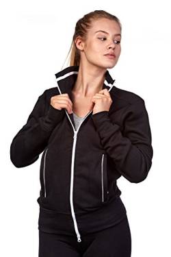 Happy Clothing Damen Sweatjacke mit Reißverschluss und Kragen ohne Kapuze im sportlichen Design, Elegante Jacke aus Baumwolle für Sport und Freizeit, Größe:S, Farbe:Schwarz von Happy Clothing