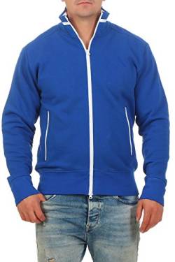 Happy Clothing Herren Sweatjacke sportlich ohne Kapuze - gestreifte Trainingsjacke - Sweatshirtjacke - Zip-Jacke Reißverschluss mit Kragen, Größe:5XL, Farbe:Blau von Happy Clothing